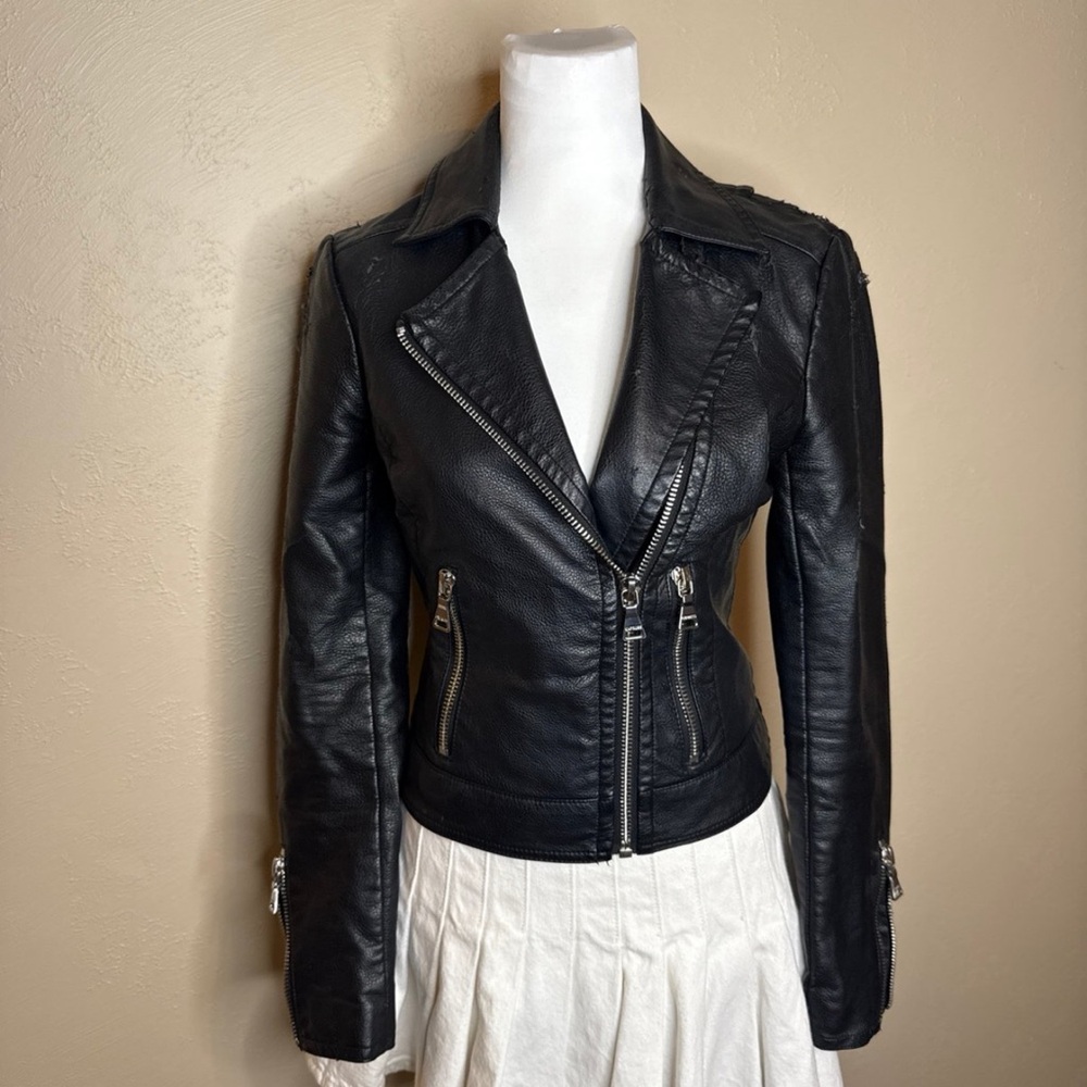 Express Black Faux Leather Biker Jacket FLAWED